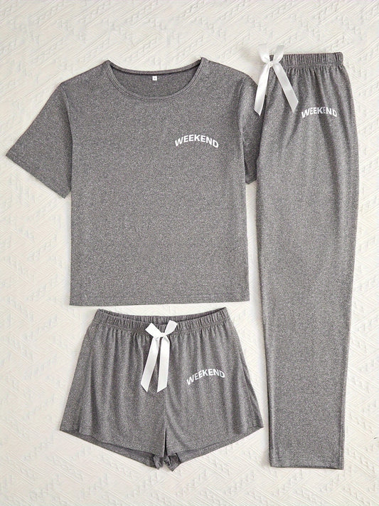 3-Piece Comfy Weekend Pajama Set - Soft Short Sleeve Sleepwear