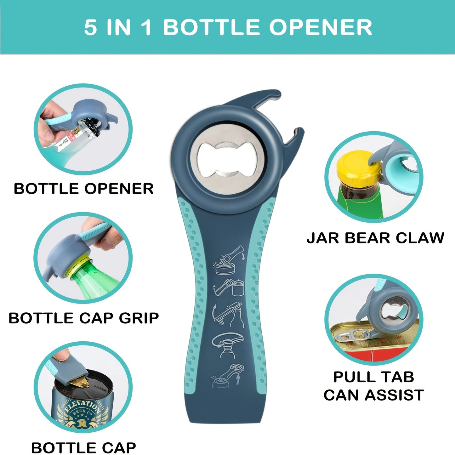 5 in 1 Multi-Purpose Bottle Openers Set for Arthritis and Weak Hands, 3-Piece Stainless Steel